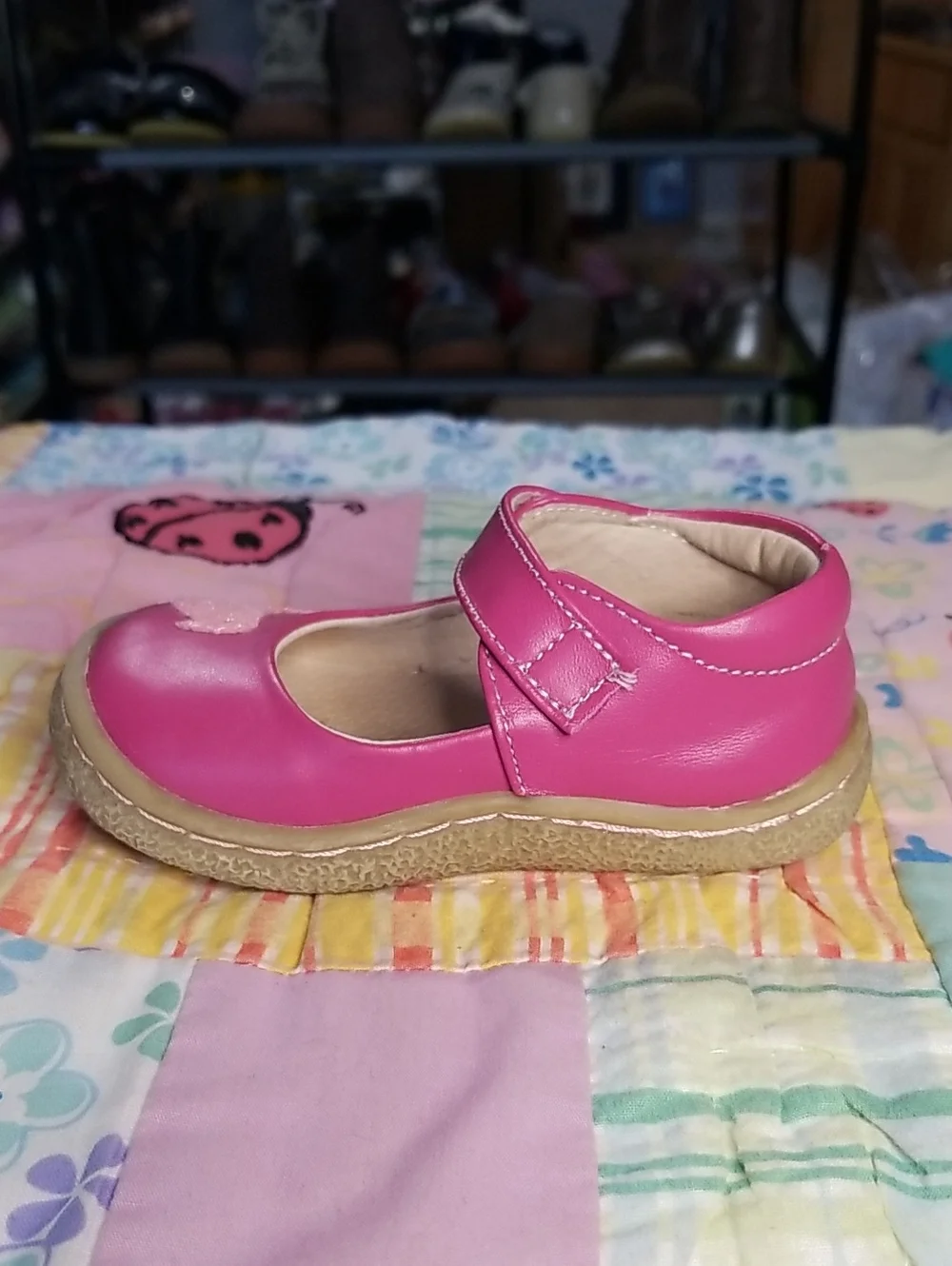 Livie & Luca Pink Leather Mary Jane Shoes with Pink Glitter Bird Size 5 Pio Pio